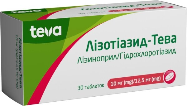 Лізотіазид-Тева таблетки по 10 мг/12.5 мг №30 (10х3)