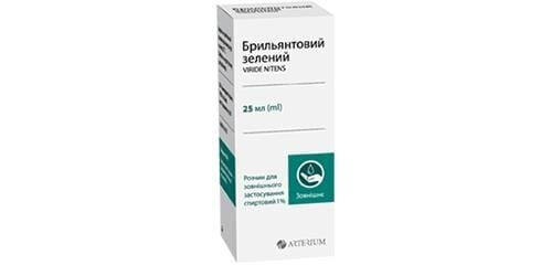 Брильянтовий зелений розчин д/зовн. заст., спирт. 1 % по 25 мл у флак.-крап.