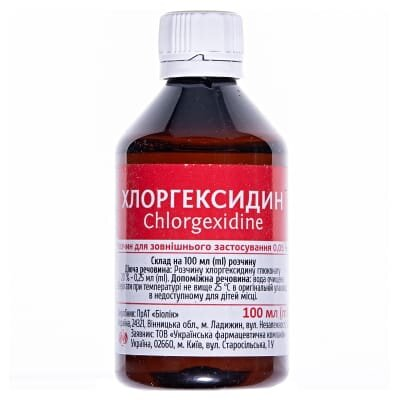 Хлоргексидин розчин д/зовн. заст. 0.05 % по 100 мл у флак.