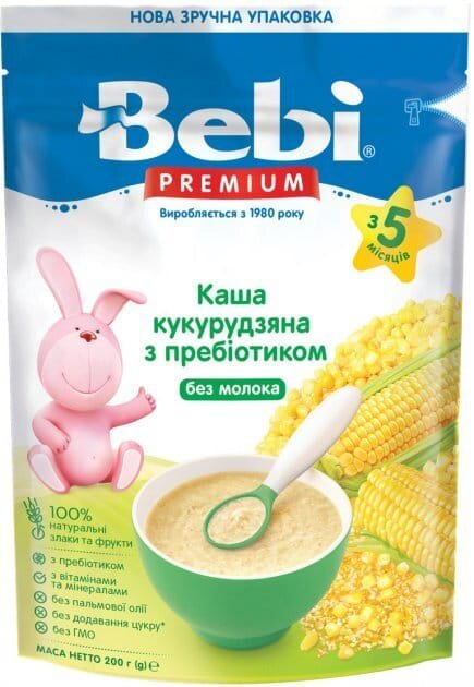 Каша безмолочна Bebi Premium Кукурудзяна з пребіотиком, з 5 місяців, 200 г