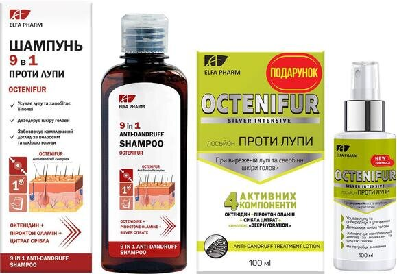 Комлекс Elfa Pharm Octenifur проти вираженої лупи Шампунь 200 мл + Лосьон 100 мл