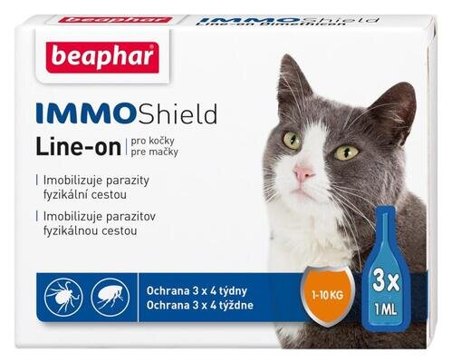 Краплі на холку Beaphar IMMO Shield Line-on протипаразитарні з силіконовою олією для котів, 3 піпетки