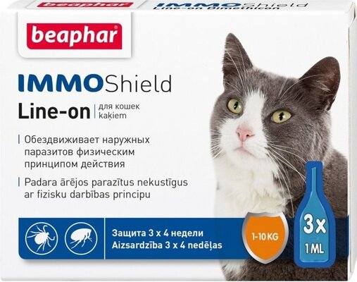 Краплі на холку Beaphar IMMO Shield Line-on протипаразитарні з силіконовою олією для котів, 3 піпетки