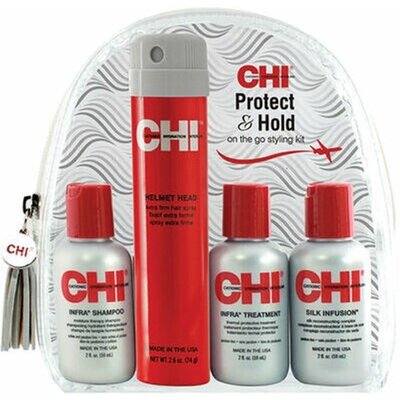 Набір CHI Protect And Hold Travel Kit дорожний (шампунь 59мл + кондиціонер 59мл + шовк 59 мл + лак 74г)