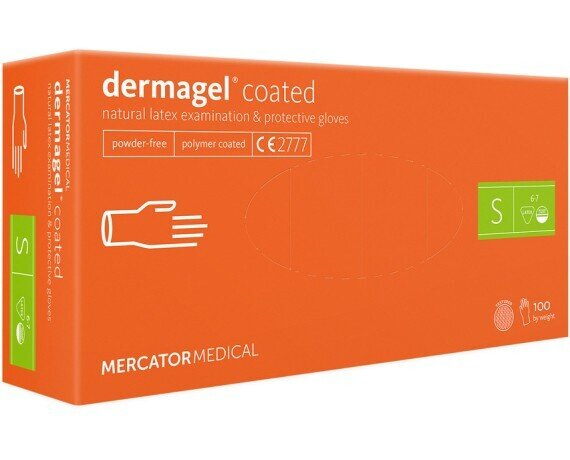 Рукавички оглядові Mercator Medical Dermagel Coated латексні непудровані, розмір S, нестерильні, пара