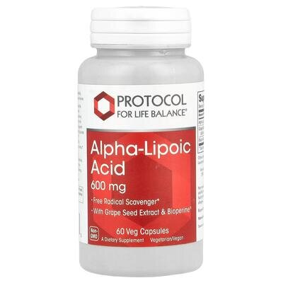 Альфа-ліпоєва кислота Protocol for Life Balance Alpha-Lipoic Acid 600 мг, 60 веганських капсул