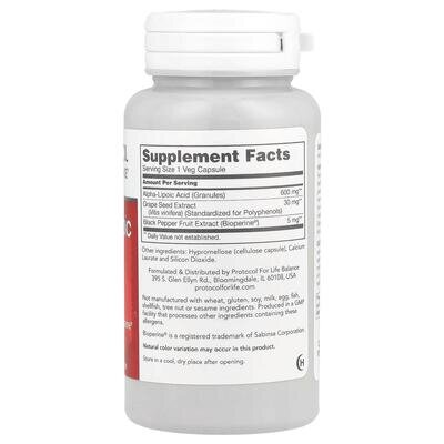 Альфа-ліпоєва кислота Protocol for Life Balance Alpha-Lipoic Acid 600 мг, 60 веганських капсул