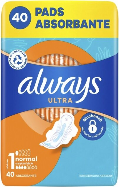 Прокладки гігієнічні Always Ultra Normal, 4 краплі, 1 розмір, 40 шт
