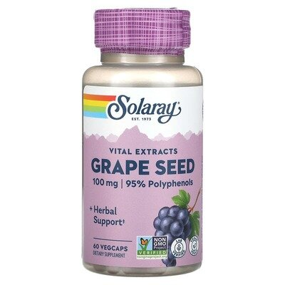 Екстракт виногадних кісточок Solaray Grape Seed 100 мг, 60 вегетаріанських капсул