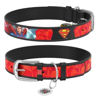 Нашийник Collar WAUDOG Design Супермен1, шкіряний, металева пряжка, ширина 12 мм, довжина 19-25 см, чорний