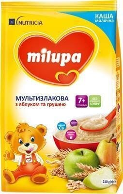 Каша молочна Milupa мультизлакова з яблуком та грушею для дітей з 7 місяців, 210 г