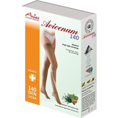 Панчохи компресійні Avicenum 140 клас компресії 1, закритий носок, normal, тонкі з мереживом, бежевий, розмір L