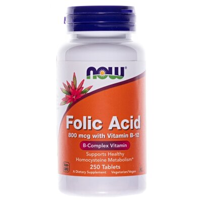 Фолієва кислота NOW Folic Acid 800 мкг with Vitamin B-12 таблетки №250