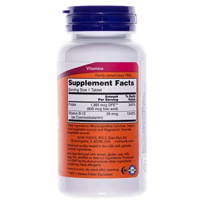 Фолієва кислота NOW Folic Acid 800 мкг with Vitamin B-12 таблетки №250
