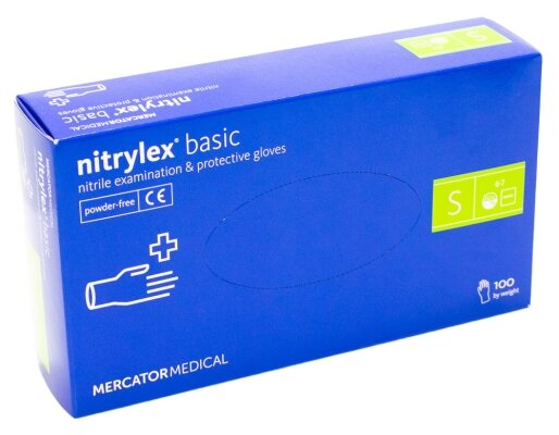 Рукавички оглядові Mercator Medical Nitrylex basic нітрилові неопудрені, розмір S, нестерильні, пара