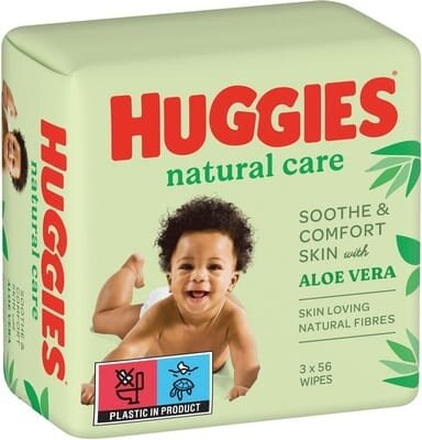 Серветки вологі Huggies Natural Care Aloe Vera дитячі, 168 шт (3 х 56 шт)