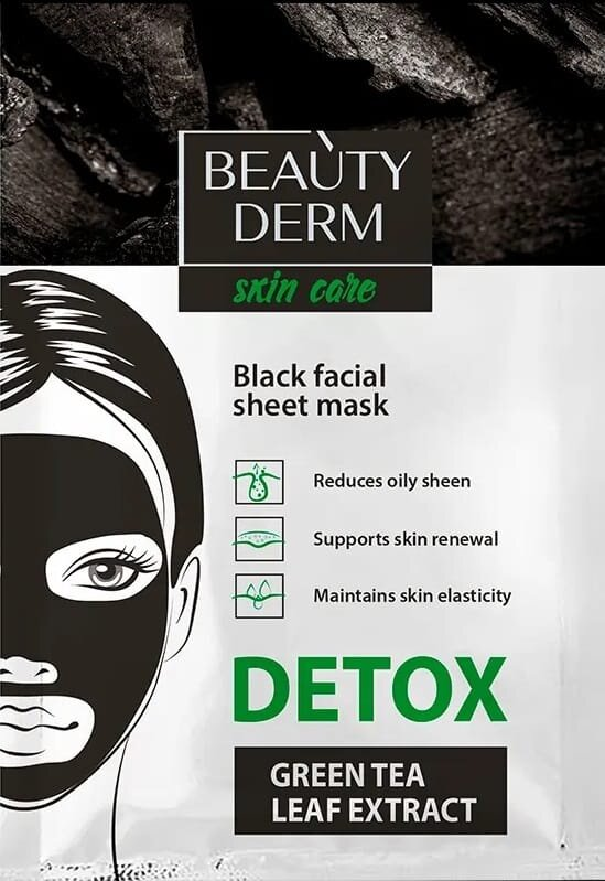 Маска для обличчя Beauty Derm тканинна Detox з екстрактом зеленого чаю, 25 мл