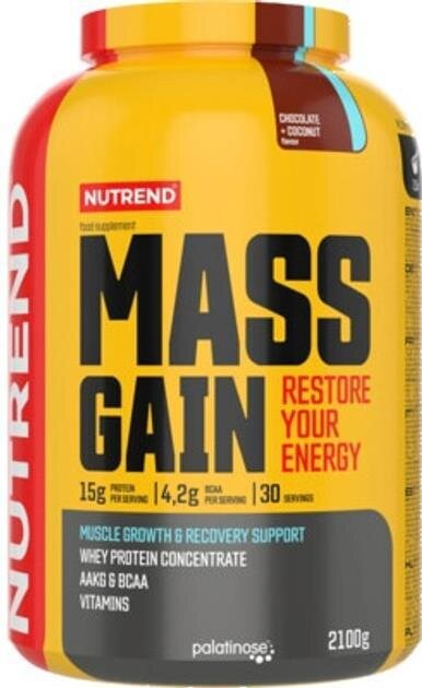 Гейнер Nutrend Mass Gain шоколад + кокос, 2,1 кг