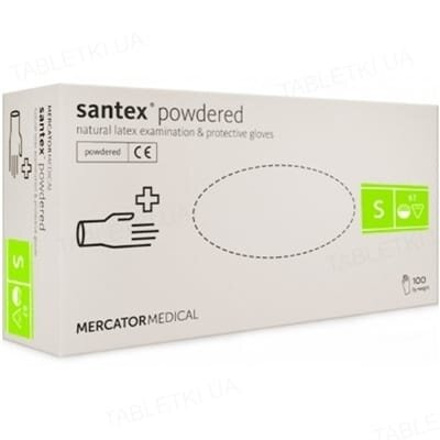 Рукавички оглядові Santex латексні з пудрою нестерильні, розмір S, пара
