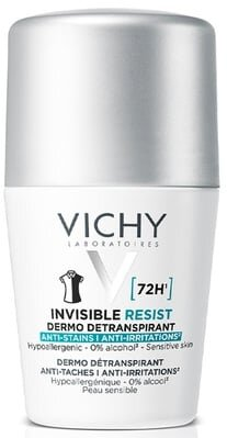 Дезодорант-антиперспірант кульковий Vichy 72h Invisible Resist захист від поту та запаху проти жовтих і білих плям на одязі, 50 мл