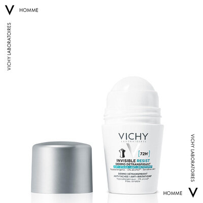 Дезодорант-антиперспірант кульковий Vichy 72h Invisible Resist захист від поту та запаху проти жовтих і білих плям на одязі, 50 мл