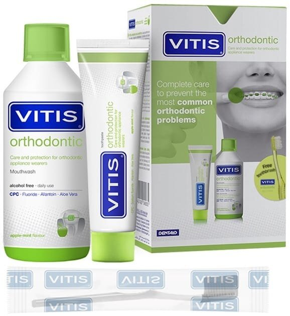 Набір Dentaid Vitis Orthodontic зубна паста 100 мл + ополіскувач 500 мл + щітка 1 шт