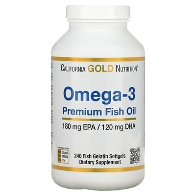 Жирні кислоти California Gold Nutrition Омега-3 риб'ячий жир, 240 рибно-желатинових капсул