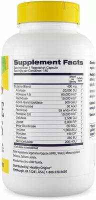 Травні ферменти Healthy Origins Digestive Enzymes Broad Spectrum, 180 вегетаріанських капсул