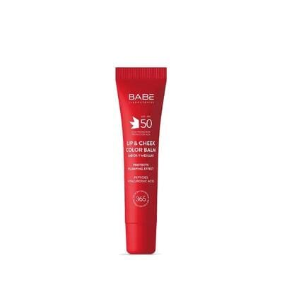 Бальзам-тінт для губ та щік Babe Laboratorios SPF50 із гіалуроновою кислотою та пептидами Red, 20 мл