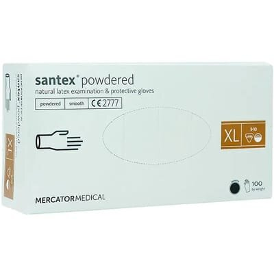 Рукавички оглядові Santex латексні з пудрою нестерильні, розмір XL, 100 штук