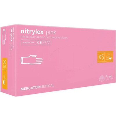 Рукавички оглядові Mercator Medical Nitrylex Pink нітрилові неопудрені, розмір XS, нестерильні, рожеві, 100 штук