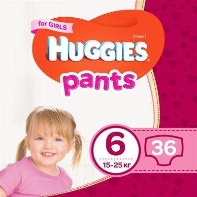 Підгузки-трусики Huggies Pants дитячі, для дівчаток, розмір 6, 15-25 кг, 36 шт