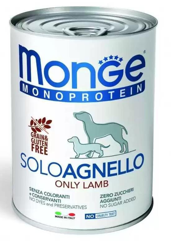 Корм вологий Monge Dog Solo 100% для собак, ягня, 400 г