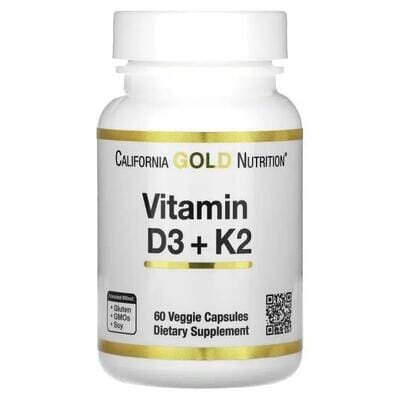 Вітамін D3 + K2 California Gold Nutrition Vitamin D3 + K2 веганські капсули №60