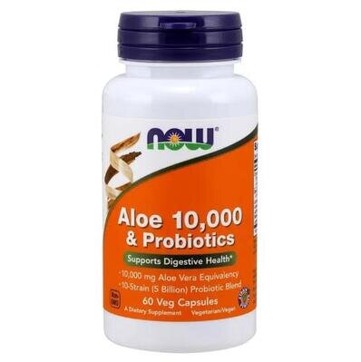 Алое вера та пробіотики NOW Aloe 10000 & Probiotics вег. капсули №60