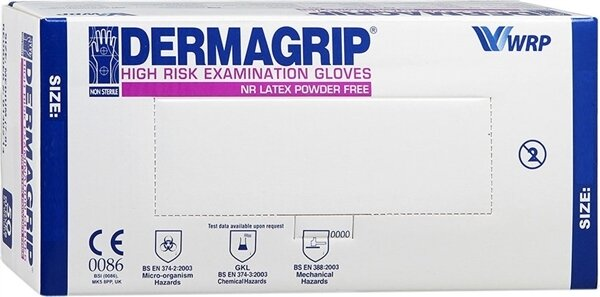 Рукавички оглядові Dermagrip High Risk латексні без пудри нестерильні, розмір XL, пара