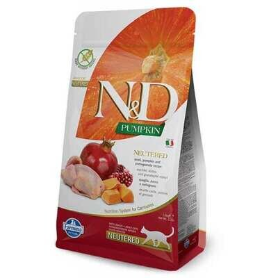 Корм сухий Farmina N&D Grain Pumpkin Neutered для стерилізованих кішок і кастрованих котів із перепілкою, гарбузом і гранатом, 300 г