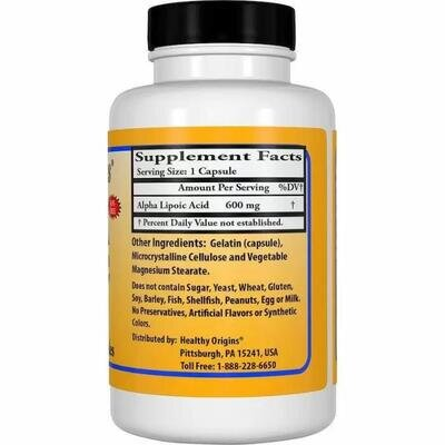 Альфа-ліпоєва кислота Healthy Origins Alpha Lipoic Acid 600 мг, 60 капсул
