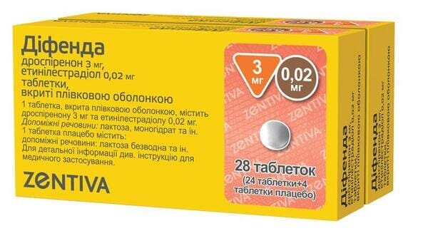 Діфенда таблетки, в/плів. обол. по 3 мг/0.02 мг №28 в пач. (1+1)