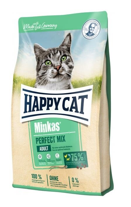 Корм сухий Happy Cats Minkas Perfect Mix для дорослих кішок з птицею, ягнятком та рибою, 10 кг