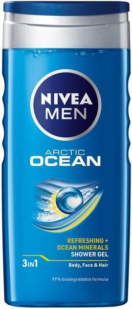 Гель для душу чоловічий Nivea Men 3-в-1 Arctic Ocean для тіла, обличчя та волосся, 250 мл