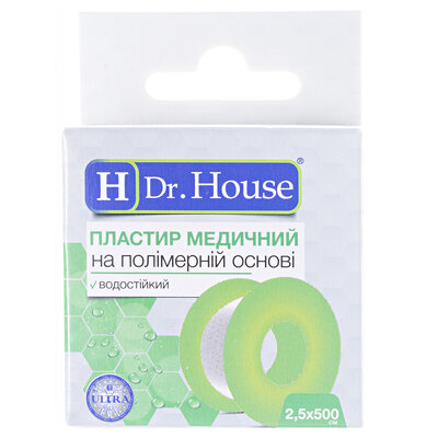 Пластир медичний Dr. House на полімерній основі водостійкий 2,5 см х 500 см, уп. з підвісом, 1 штука