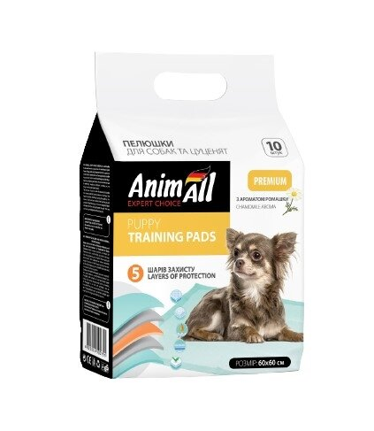 Пелюшки для собак та цуценят AnimAll Puppy Training Pads із запахом ромашки 60 см х 60 см, 10 штук