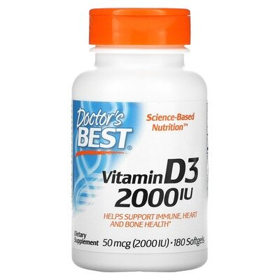 Вітамін D3 2000IU Doctor's Best Vitamin D3, 180 желатинових капсул