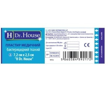 Пластир медичний Dr. House бактерицидний тканий 2,5 см х 7,2 см, 1 штука