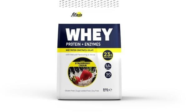 Протеїн сироватковий FitWin Whey Protein + Enzymes полуничний крем, 900 г