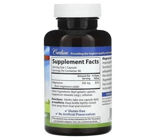 Магній Carlson Labs Magnesium 350 мг, 90 капсул