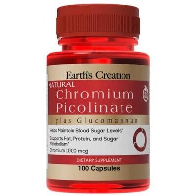Піколінат хрому з глюкоманнаном Earth's Creation Chromium Picolinate & Glucomannan, 100 капсул