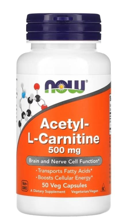 Ацетил-L Карнітін NOW Acetyl-L-Carnitine 500 мг вег. капсули №50