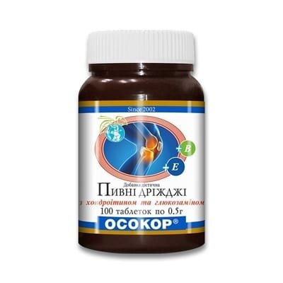 Дріжджі пивні Осокор з хондроїтином та глюкозаміном таблетки по 0.5 г №100 у бан.